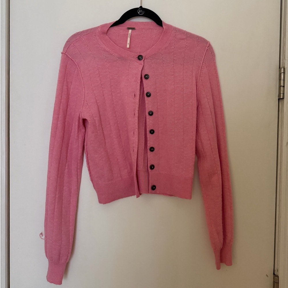 Free people pointelle pink cropped cardigan